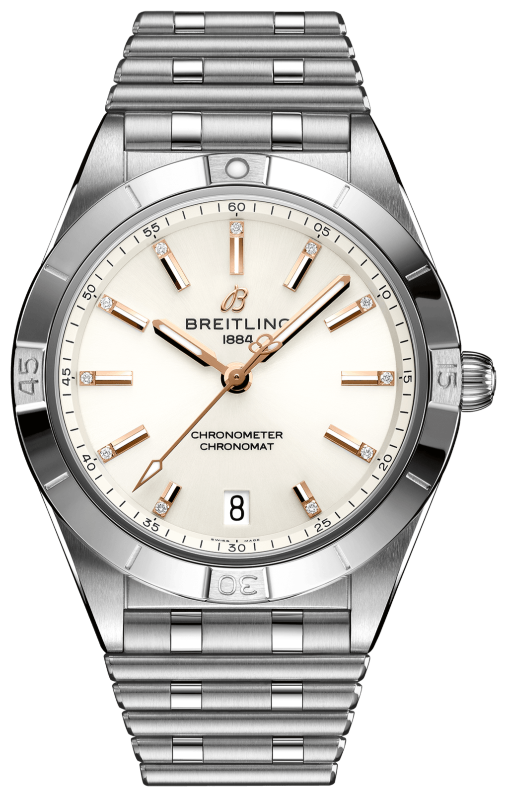 Breitling Chronomat Automatic 36 White Dial Silver Steel Strap Watch for Women - A10380101A2A1
