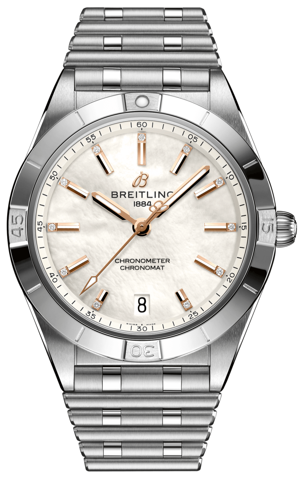Breitling Chronomat 36 Mother of Pearl Dial Silver Steel Strap Watch for Women - A10380101A4A1