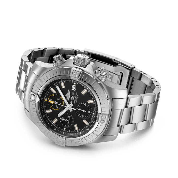 Breitling Avenger Chronograph 45mm Black Dial Silver Steel Strap Watch for Men - A13317101B1A1