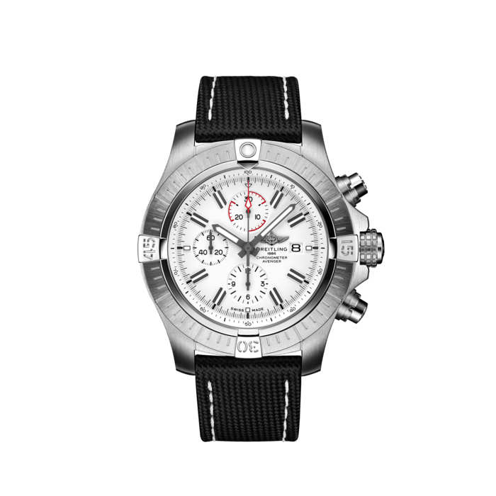 Breitling Super Avenger Chronograph 48 White Dial Black Nylon Strap Watch for Men - A133751A1A1X1