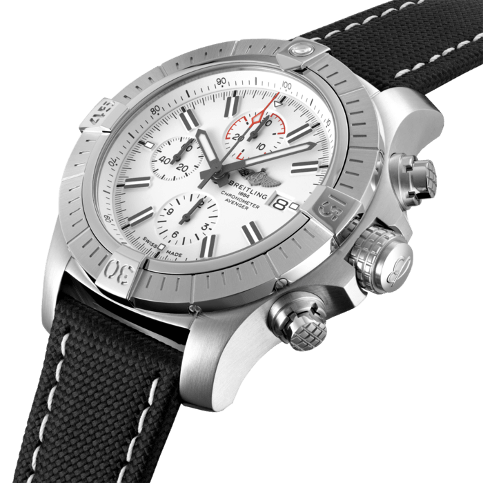 Breitling Super Avenger Chronograph 48 White Dial Black Nylon Strap Watch for Men - A133751A1A1X1