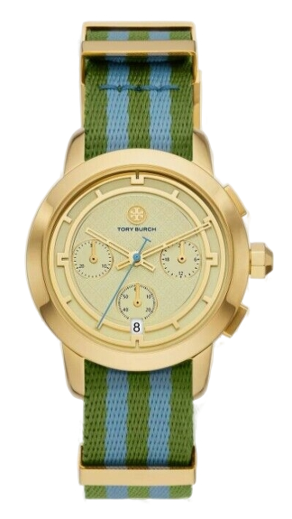 Tory Burch The Tory Chronograph White Dial Two Tone NATO Strap Watch for Women - TBW1037