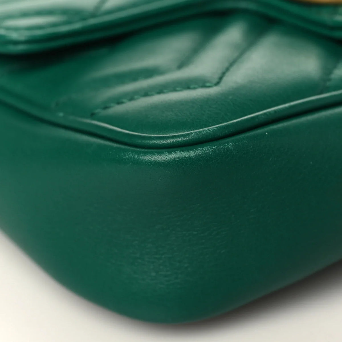 Gucci Gold GG Marmont Mini Shoulder Bag - Green