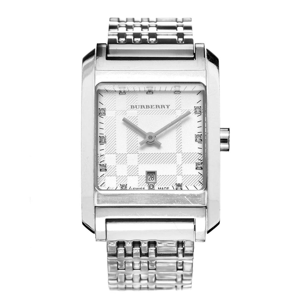Burberry Heritage Diamond White Dial Silver Stainless Steel Strap Watch for Women - BU1583