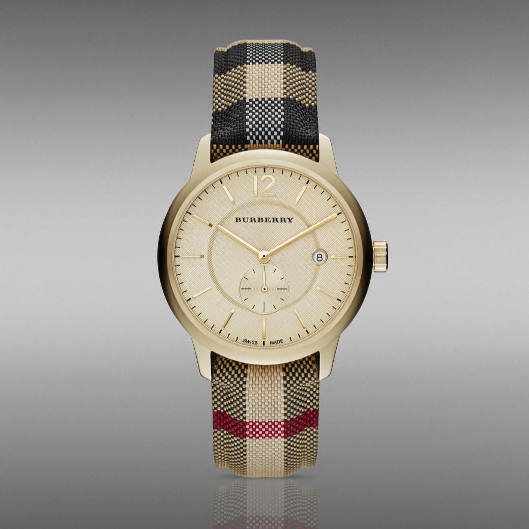 Burberry The Classic Round Gold Dial Brown Leather Strap Unisex Watch - BU10001