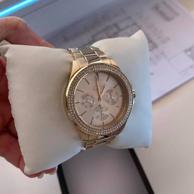 Hugo Boss Premiere Rose Gold Dial Rose Gold Steel Strap Watch for Women - 1502443
