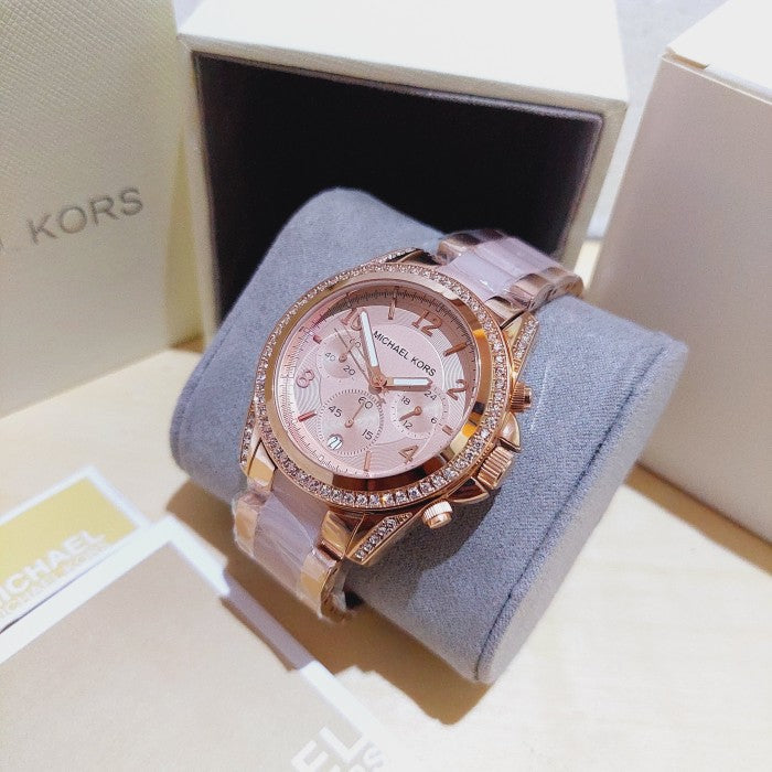 Michael Kors Blair Chronograph Rose Gold Dial Two Tone Steel Strap Watch for Women - MK5943