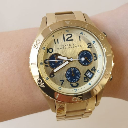 Marc Jacobs Rock Metal Chronograph Gold Dial Gold Steel Strap Watch for Men - MBM3158