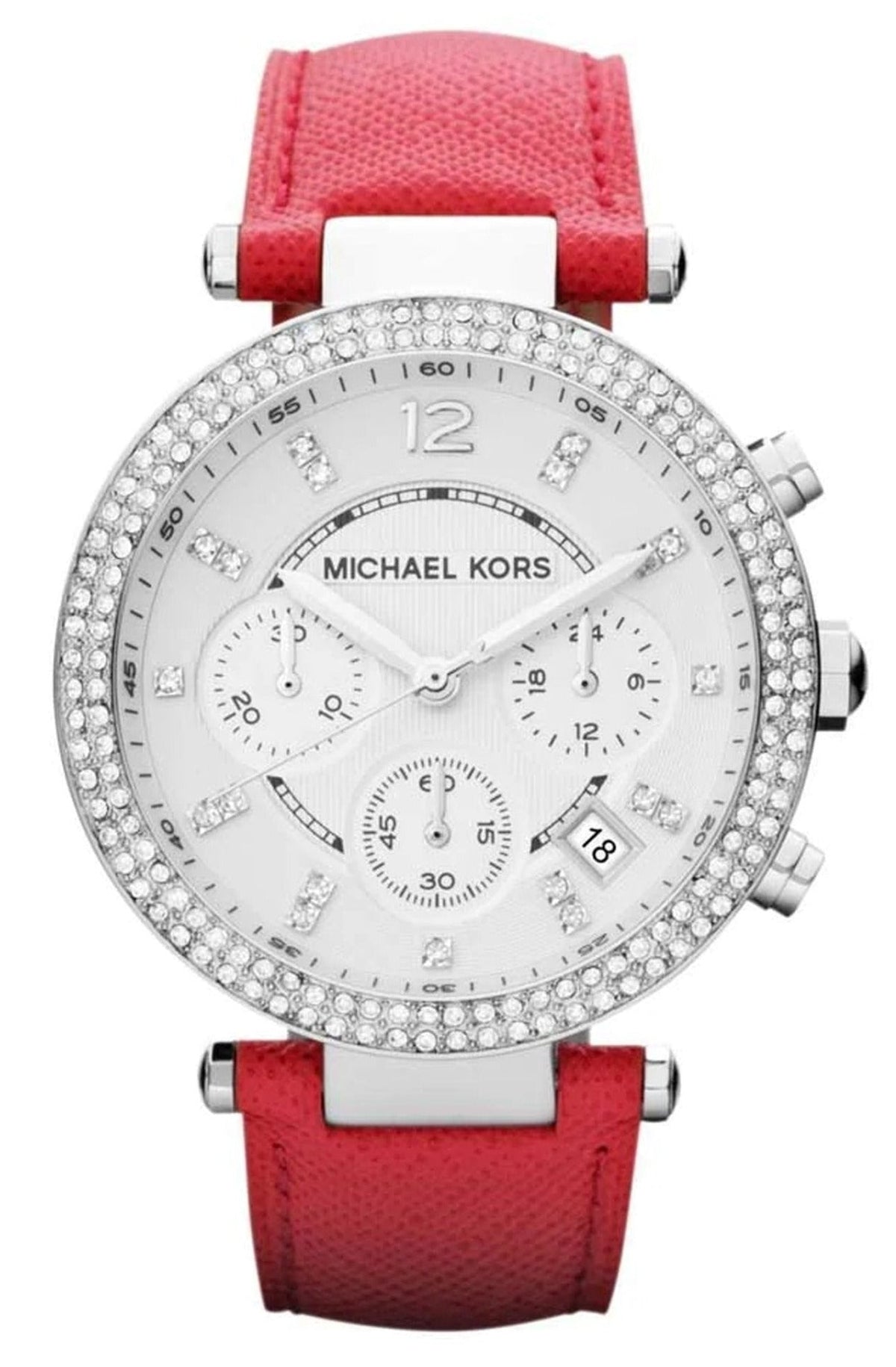 Michael Kors Parker Silver Dial Red Leather Strap Watch for Women - MK2278