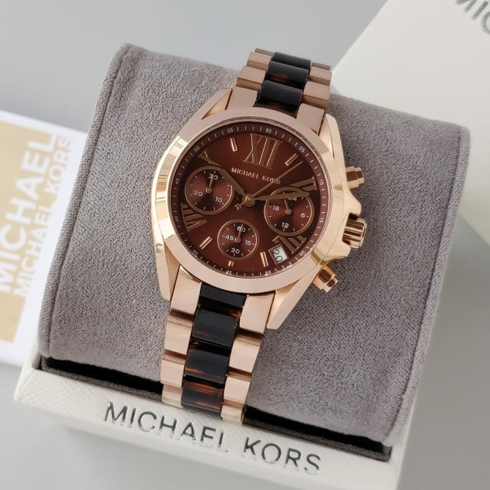 Michael Kors Bradshaw Chronograph Brown Dial Two Tone Steel Strap Watch For Women - MK5944