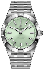 Breitling Chronomat 32 Diamonds Green Dial Silver Steel Strap Watch for Women - A77310101L1A1