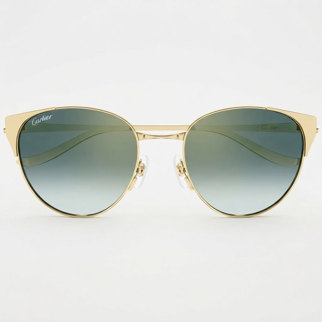Cartier Panthère de Women Round Gold-Finish Green Gradient Sunglasses
