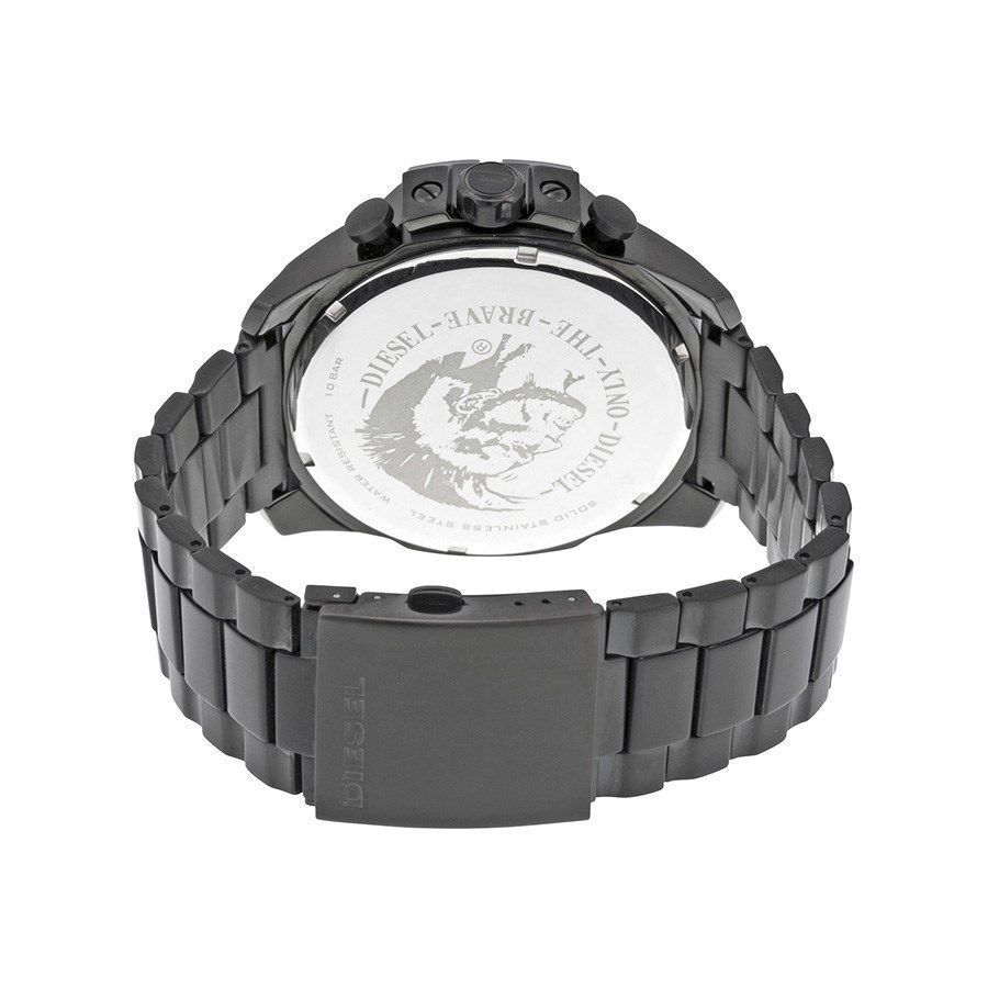 Diesel Mega Chief Chronograph Black Dial Black Steel Strap Watch For Men - DZ4355