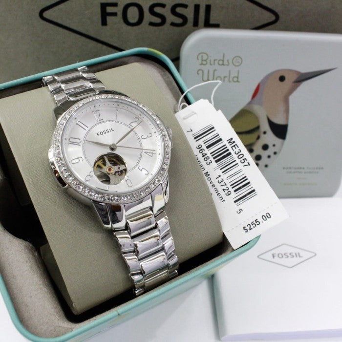 Fossil Architect Automatic Silver Dial Silver Steel Strap Watch for Women - ME3057
