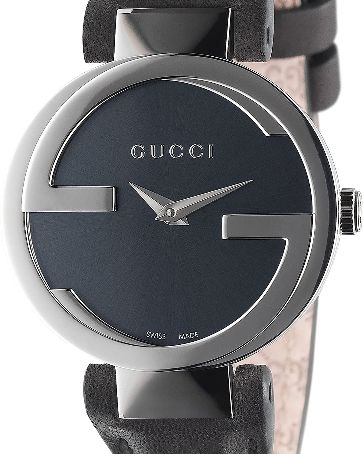 Gucci G Interlocking Black Dial Black Leather Strap Watch For Women - YA133501