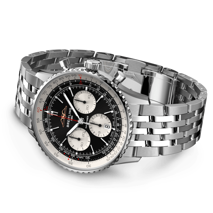 Breitling Navitimer B01 Chronograph 43 Black Dial Silver Steel Strap Watch for Men - AB0138211B1A1