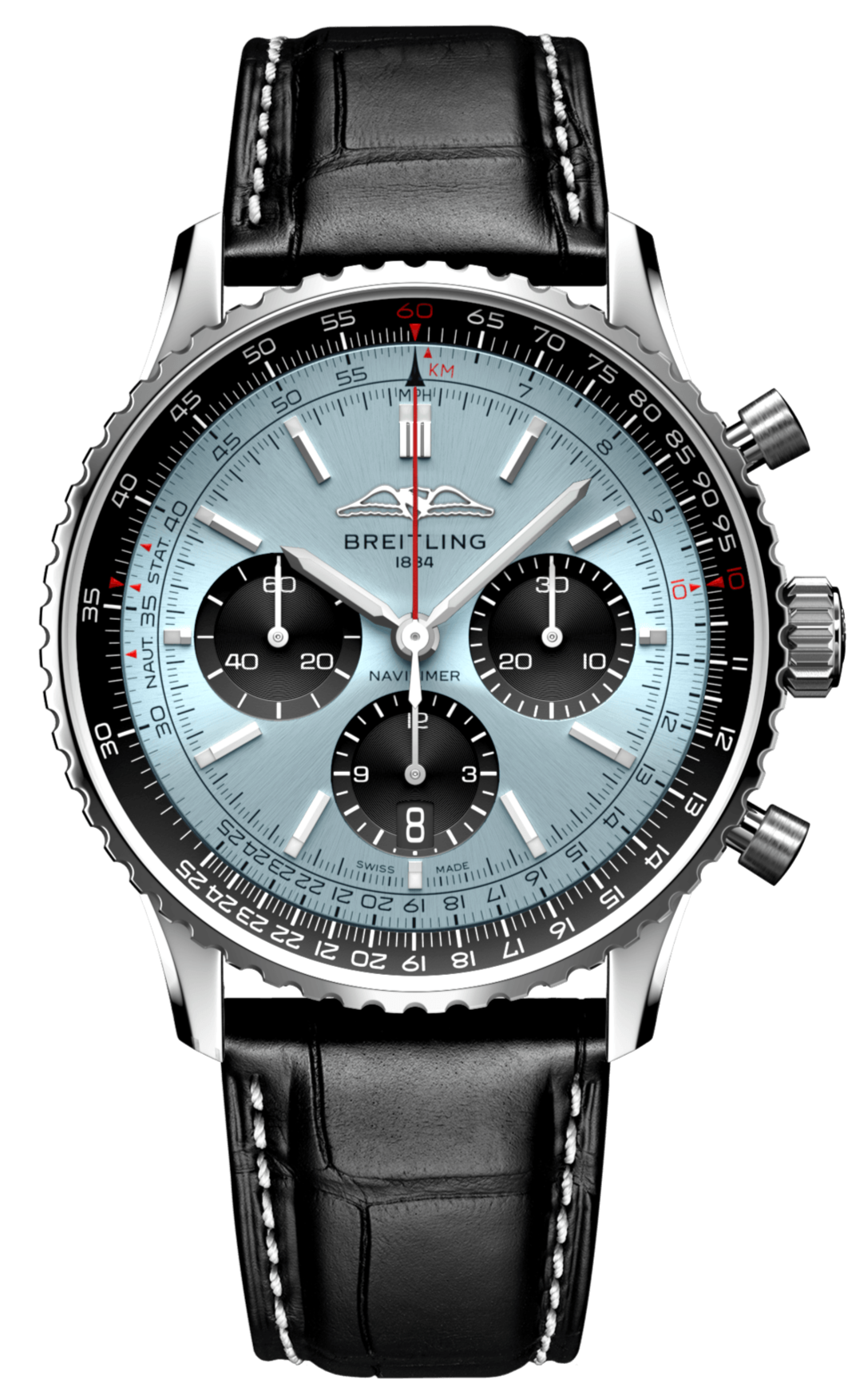 Breitling Navitimer B01 Chronograph 43 Blue Dial Black Leather Strap Watch for Men - AB0138241C1P1