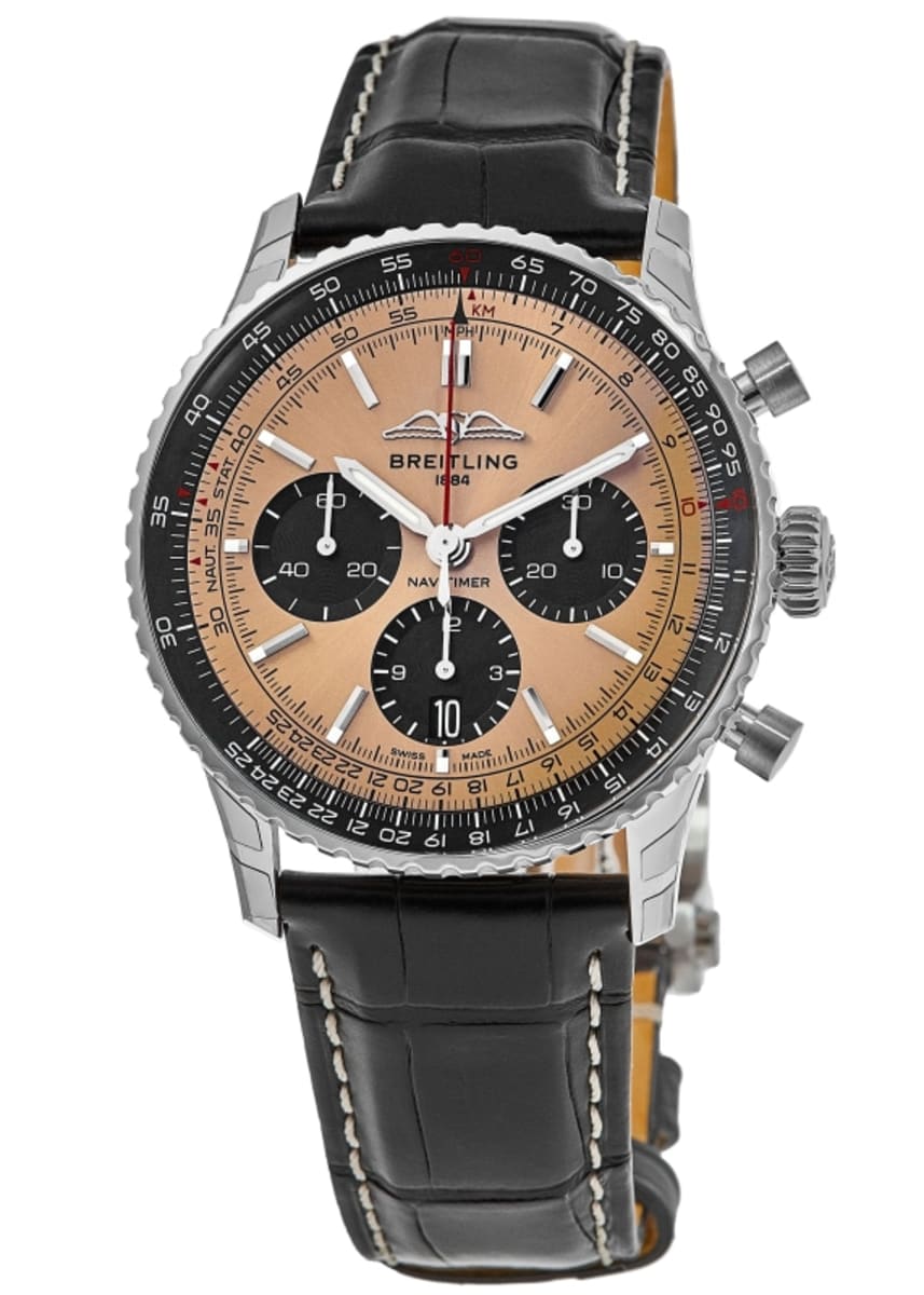 Breitling Navitimer B01 Chronograph 43 Brown Dial Black Leather Strap Watch for Men - AB0138241K1P1