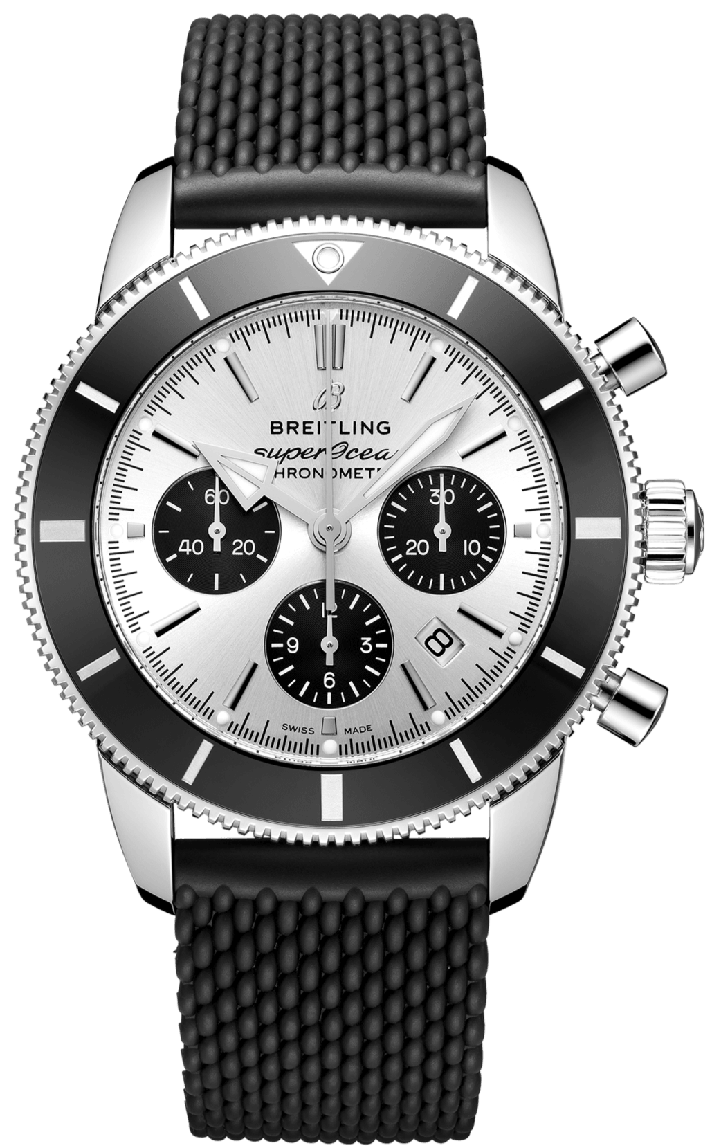 Breitling Superocean Heritage B01 Chronograph 44 Silver Dial Black Mesh Bracelet Watch for Men - AB0162121G1S1