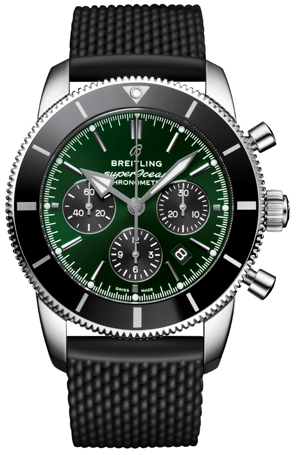 Breitling Superocean Heritage B01 Chronograph 44 Limited Edition Green Dial Black Mesh Bracelet Watch for Men - AB01621A1L1S1