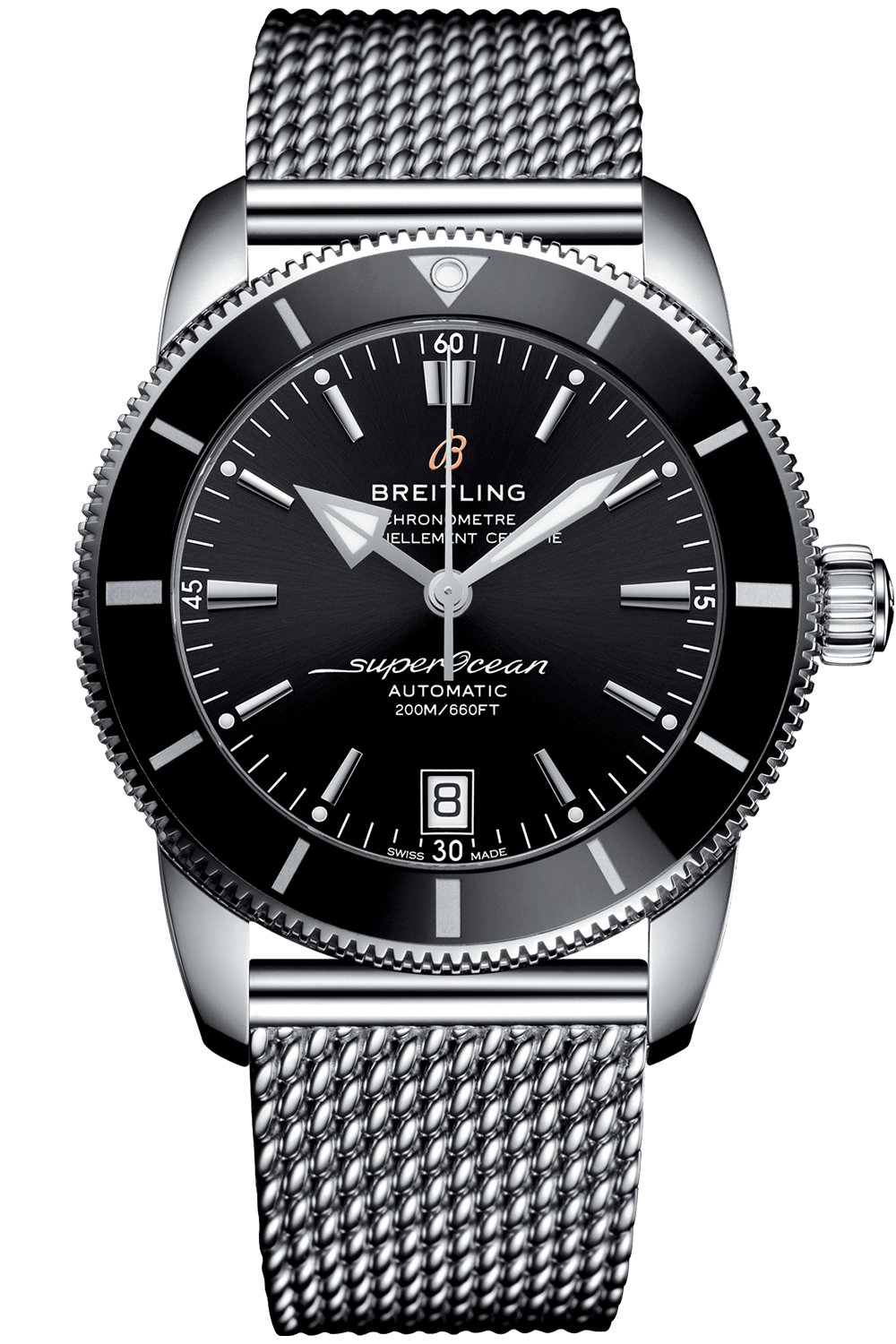 Breitling Superocean Heritage B20 Automatic 42 Black Dial Silver Mesh Bracelet Watch for Men - AB2010121B1A1