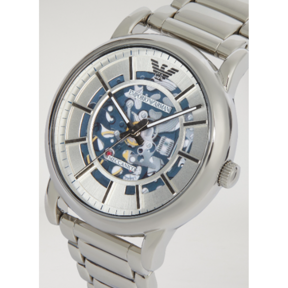 Emporio Armani Meccanico Automatic Silver Dial Silver Steel Strap Watch for Men - AR60006