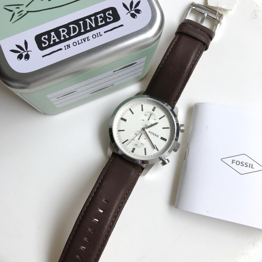 Fossil Townsman Chronograph White Dial Brown Leather Strap Watch for Men - FS5350