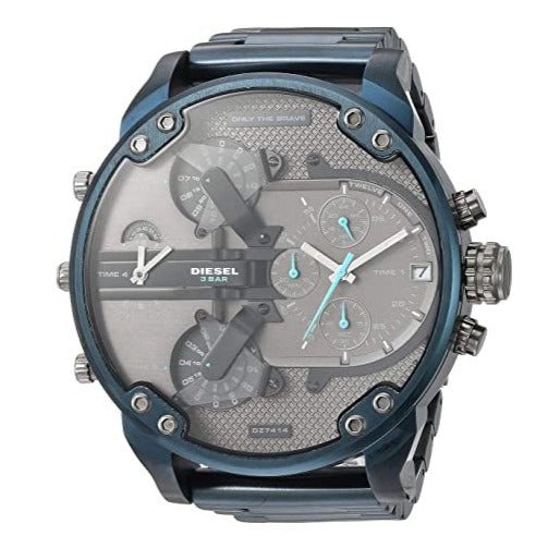 Diesel Daddy 2.0 Chronograph Grey Dial Blue Steel Strap Watch For Men - DZ7414