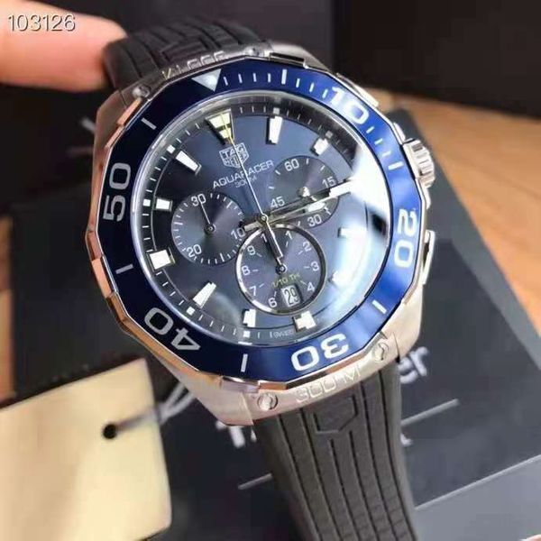 Tag Heuer Aquaracer Chronograph Blue Dial Black Rubber Strap Watch for Men - CAY111B.FT6041