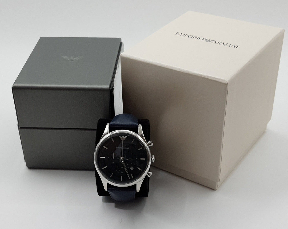 Emporio Armani Lambda Chronograph Blue Dial Blue Leather Strap Watch For Men - AR11018