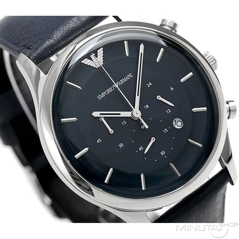 Emporio Armani Lambda Chronograph Blue Dial Blue Leather Strap Watch For Men - AR11018