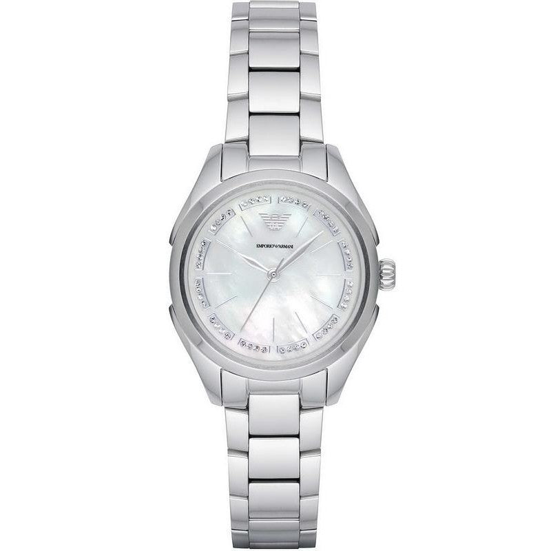 Emporio Armani Valeria Quartz Mother of Pearl Dial Silver Steel Strap Watch For Women - AR11030