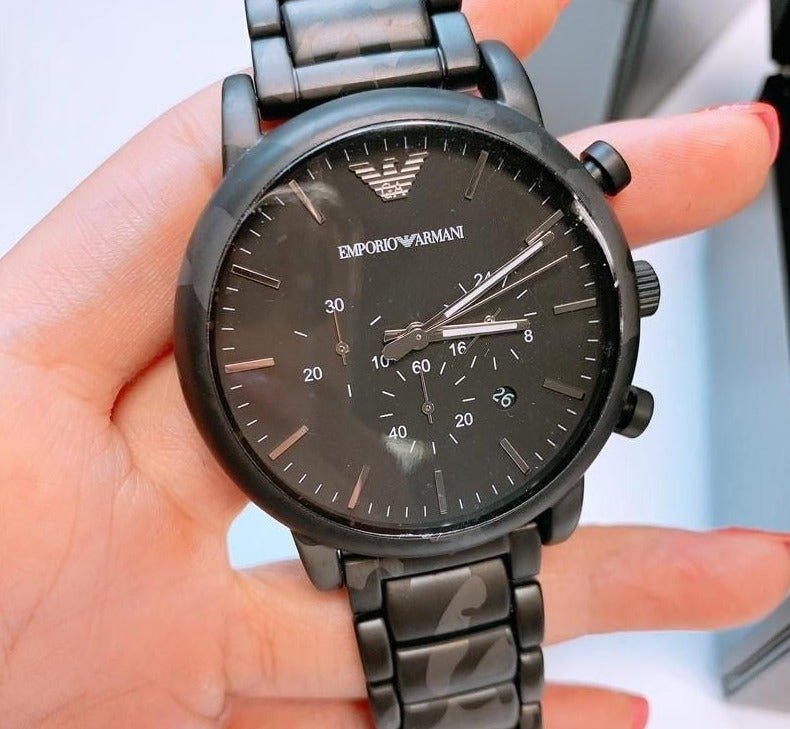 Emporio Armani Luigi Chronograph Black Dial Black Steep Strap Watch For Men - AR11045