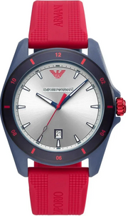 Emporio Armani Sigma Silver Dial Red Silicone Strap Watch for Men - AR11219