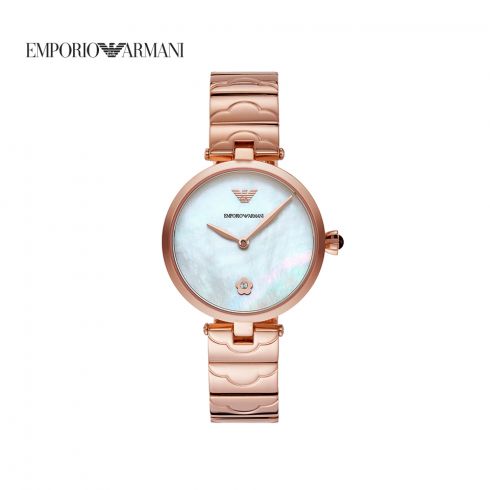 Emporio Armani Arianna White Mother of Pearl Dial Rose Gold Steel Strap Watch For Women - AR11236
