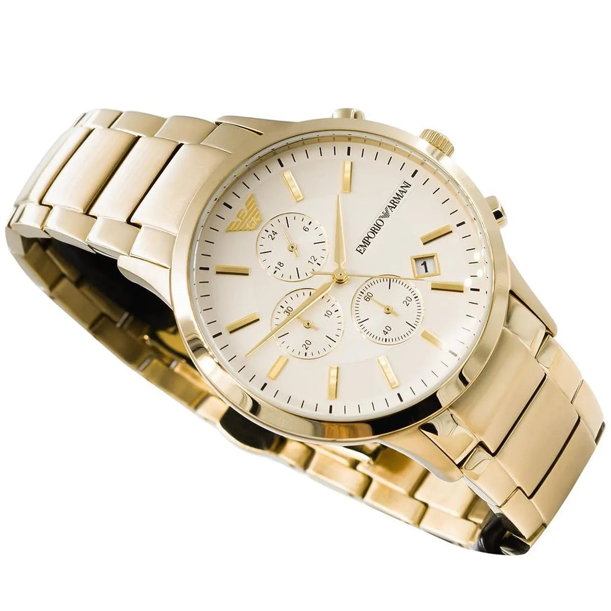 Emporio Armani Renato Chronograph White Dial Gold Steel Strap Watch For Men - AR11332
