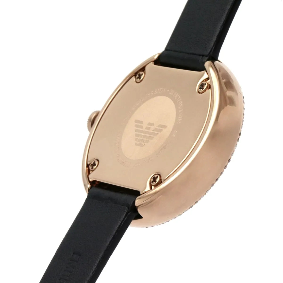 Emporio Armani Rosa Quartz Mother Of Pearl White Dial Black Leather Strap Watch For Women - AR11356