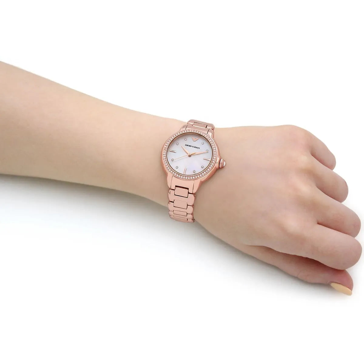 Emporio Armani Aira Three Hand Mother of Pearl Dial Rose Gold Steel Strap Watch For Women - AR11523