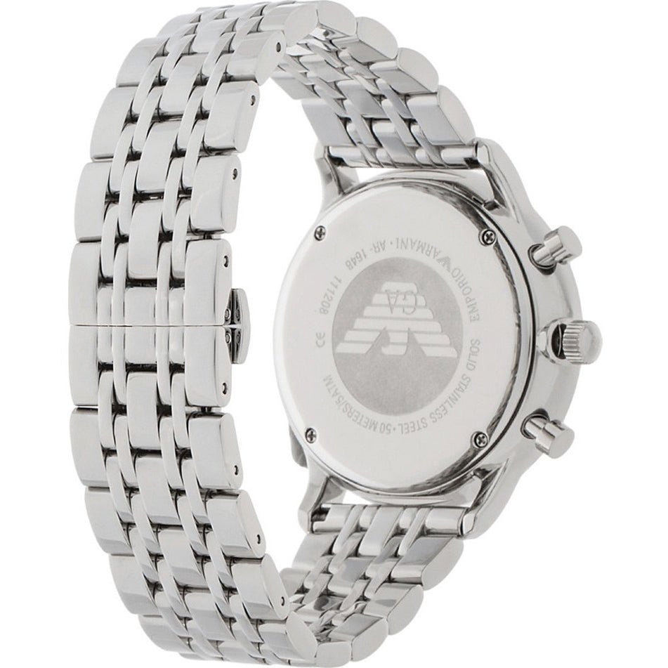 Emporio Armani Gianni Chronograph Blue Dial Silver Steel Strap Watch For Men - AR1648