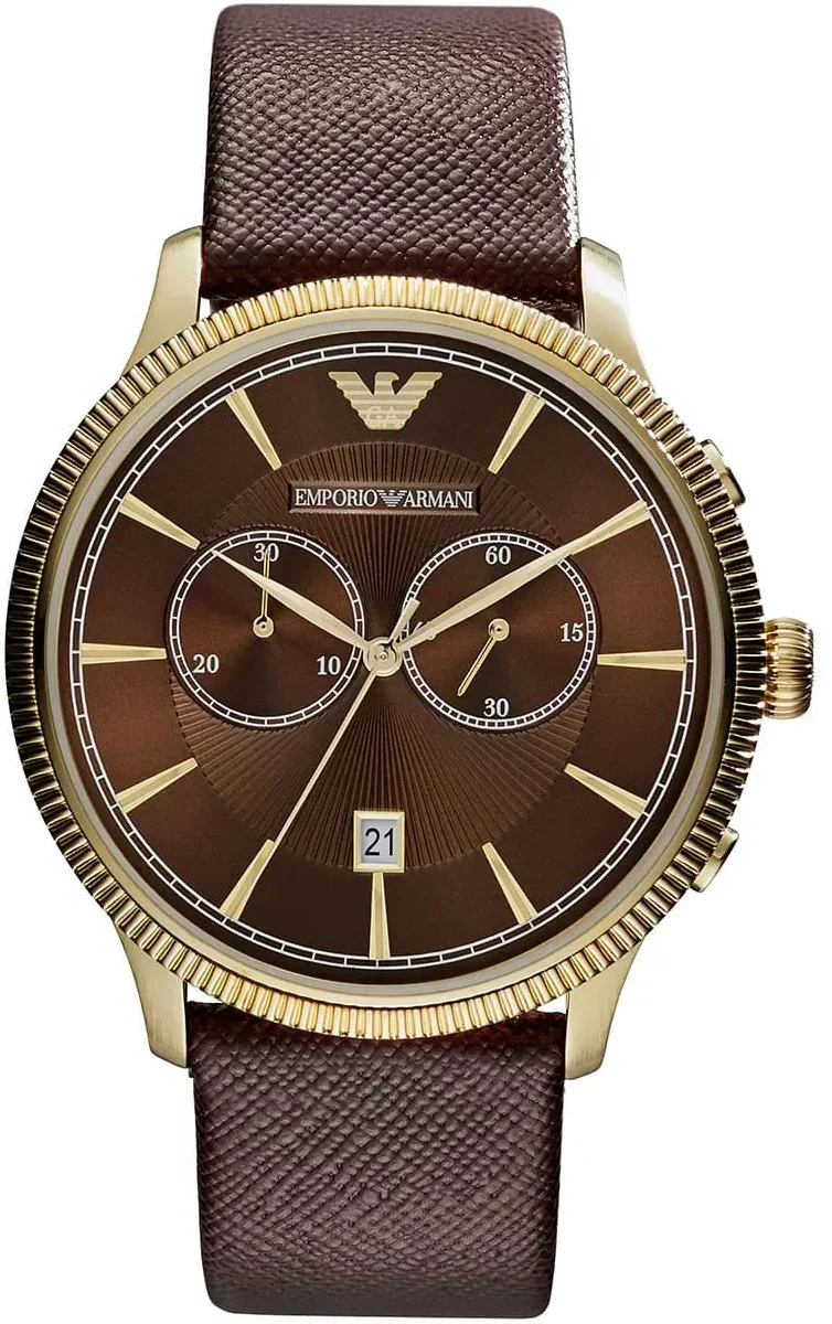 Emporio Armani Alpha Large Chronograph Brown Dial Brown Leather Strap Watch for Men - AR1793