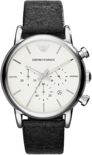 Emporio Armani Luigi Chronograph White Dial Black Leather Strap Watch for Men - AR1810