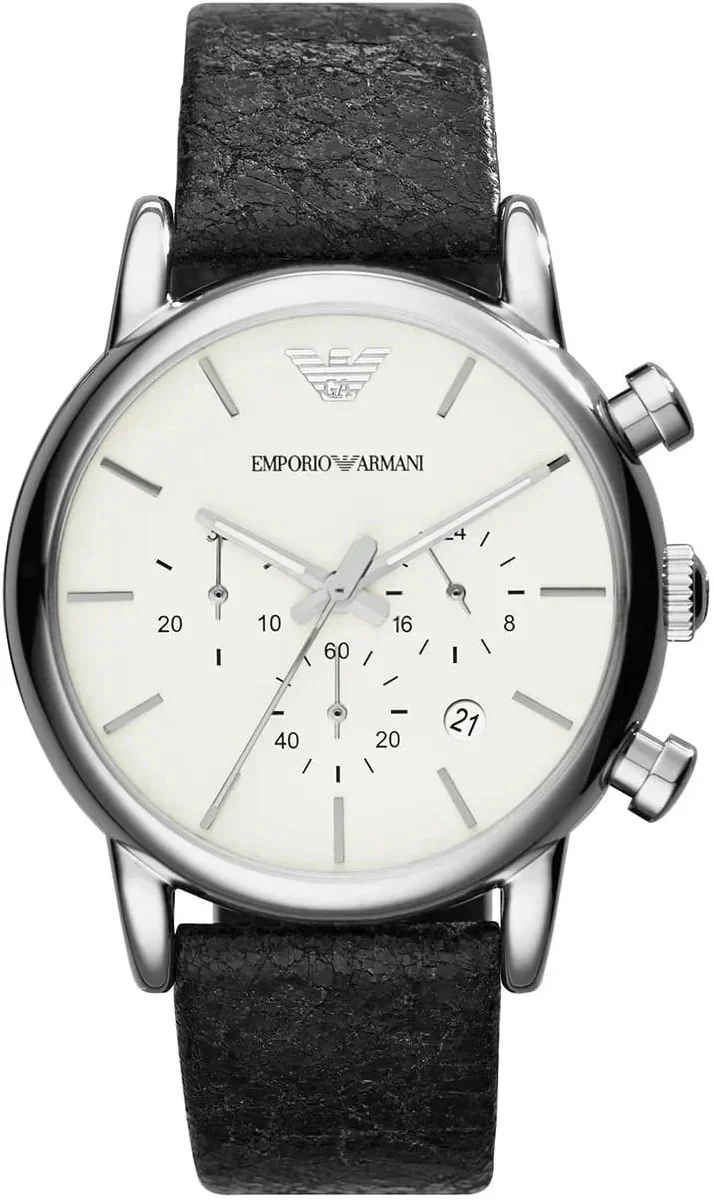 Emporio Armani Luigi Chronograph White Dial Black Leather Strap Watch for Men - AR1810