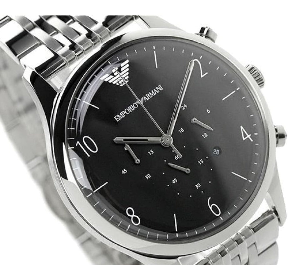 Emporio Armani Beta Chronograph Black Dial Steel Strap Watch For Men - AR1863