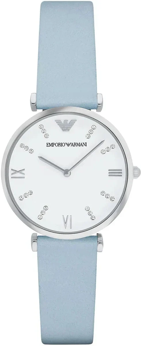 Emporio Armani Gianni T-Bar White Dial Blue Leather Strap Watch for Women - AR1928