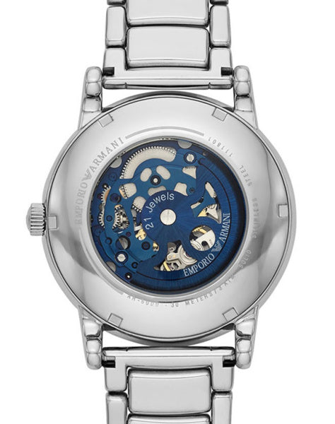 Emporio Armani Meccanico Automatic Silver Dial Silver Steel Strap Watch for Men - AR60006