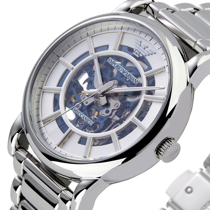 Emporio Armani Meccanico Automatic Silver Dial Silver Steel Strap Watch for Men - AR60006