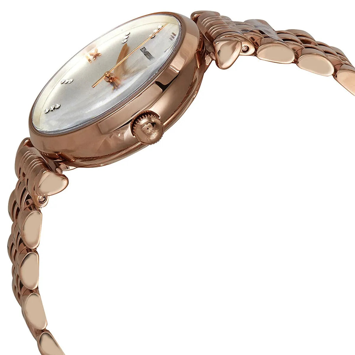 Emporio Armani Meccanico Gianni T-Bar Silver Dial Rose Gold Steel Strap Watch For Women - AR60023