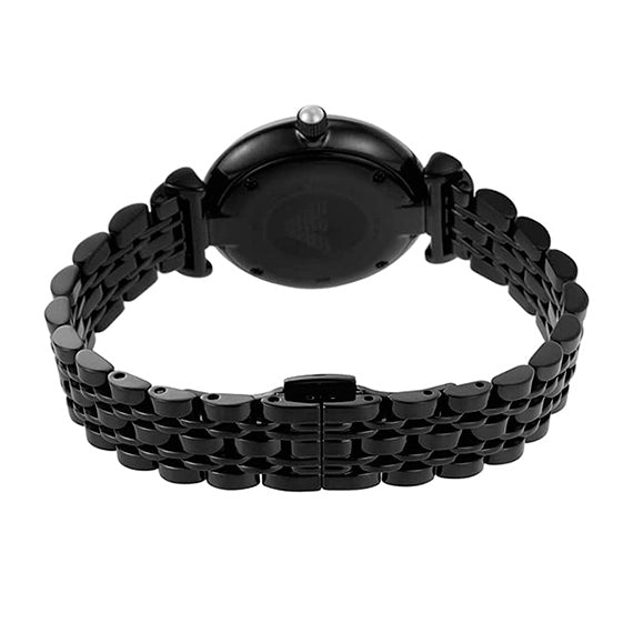 Emporio Armani Gianni T-Bar Quartz Black Mother of Pearl Dial Black Steel Strap Watch For Women - AR11268