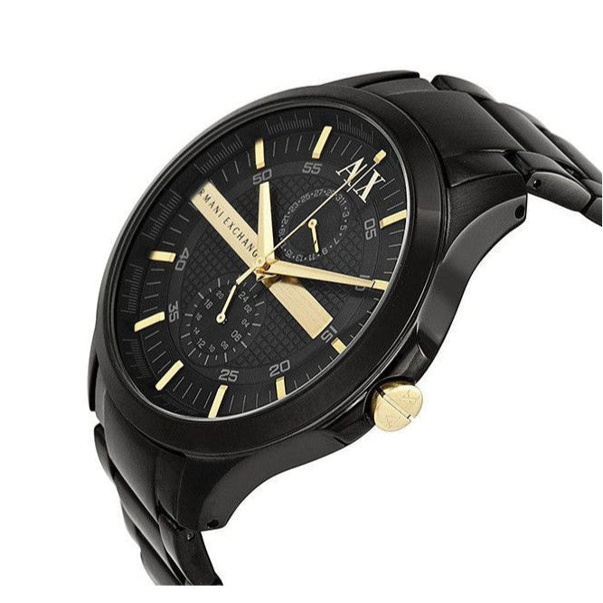 Armani Exchange Hampton Chronograph Black Dial Black Steel Strap Watch For Men - AX2121