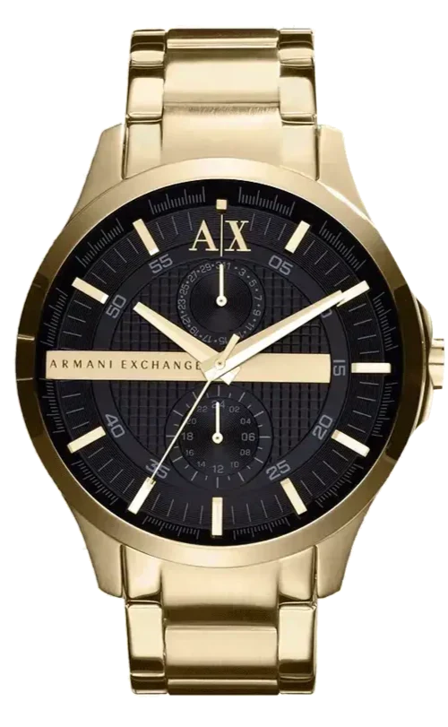 Armani Exchange Hampton Chronograph Black Dial Gold Steel Strap Watch For Men - AX2122